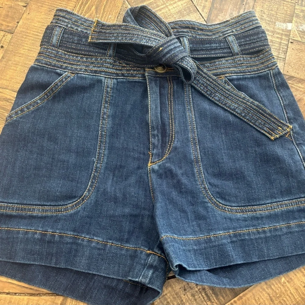Anthropology Pilcro and the Letterpress Blue Jean Shorts with Paper Bag Waist